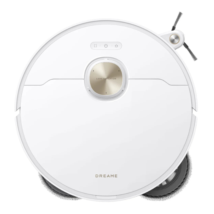White Dreame L40S Pro Ultra robot vacuum cleaner with gold accents