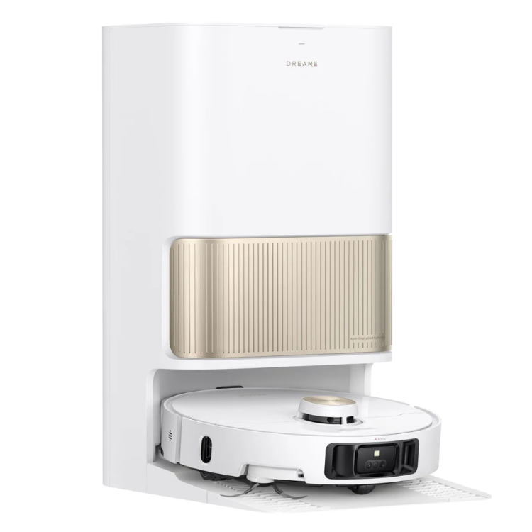 White Dreame L40S Pro Ultra robot vacuum with charging base.