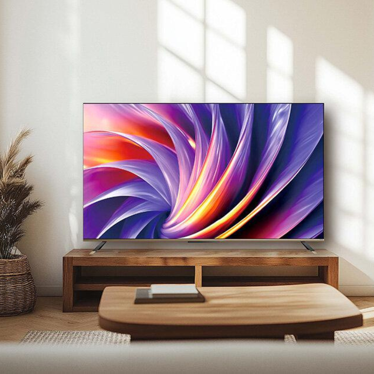 Televisão Dreame Q100 Smart TV 4K QLED 65" com imagem de ecrã colorida em tons de violeta, laranja e rosa.