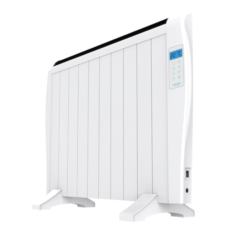 White Cecotec Ready Warm 1800 Thermal Connected electric heater, 1200W, digital display showing 22°C.