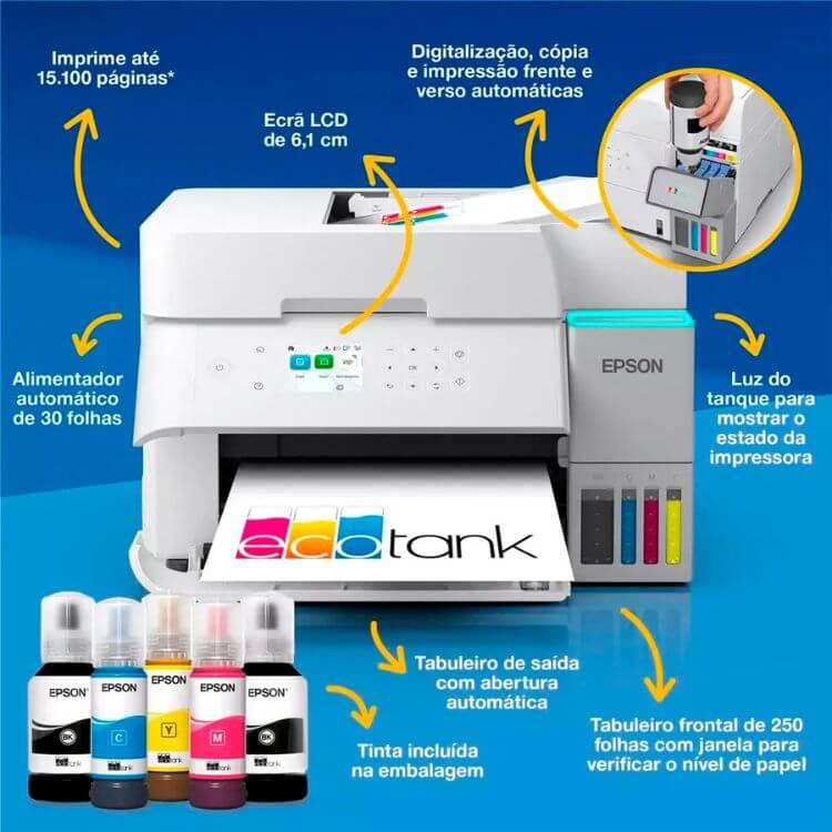 Impressora Multifunções Epson EcoTank ET-3956 Cores A4 Wi-Fi Duplex