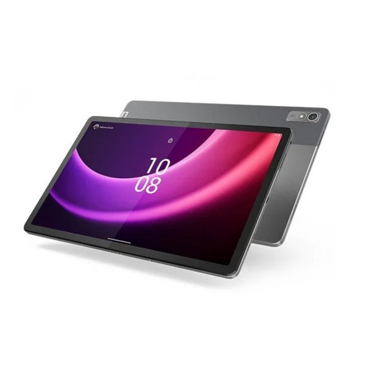 Tablet Lenovo Tab P11 2ª Geração 11 cinzento, ecrã ligado com wallpaper roxo e rosa.
