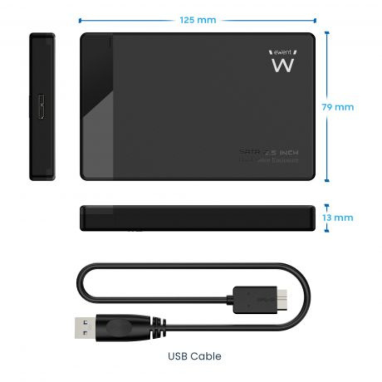 Caixa Externa 2.5" Ewent EW7044 USB 3.2 Gen1 Preto