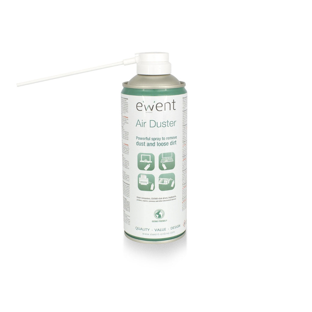 Ewent Air Duster, white and green 400ml can with long nozzle.