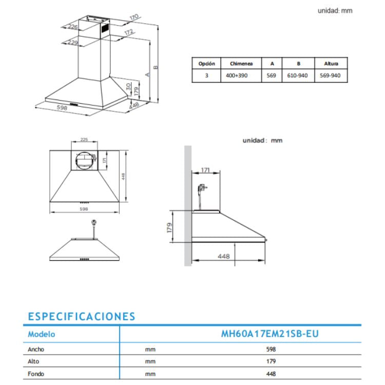 Exaustor de Parede Midea MH60L03EM21SB 60cm Classe A+