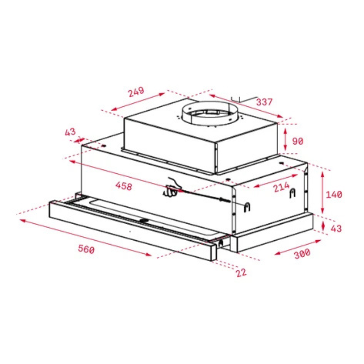 Exaustor de gaveta Teka CNL6815PLUS, dimensões: 560x300x140mm, 265W, inox.