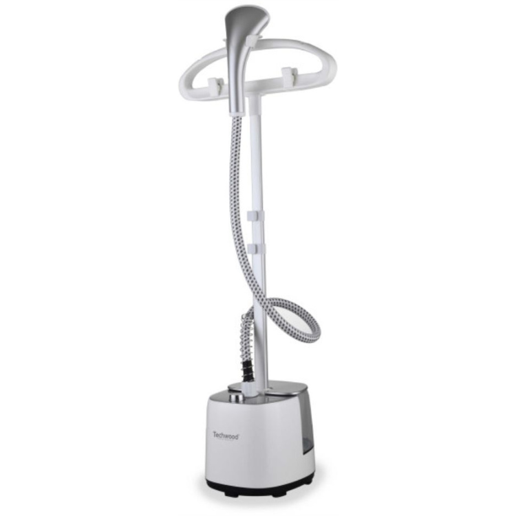 Techwood 2000W vertical steam iron, white and silver.