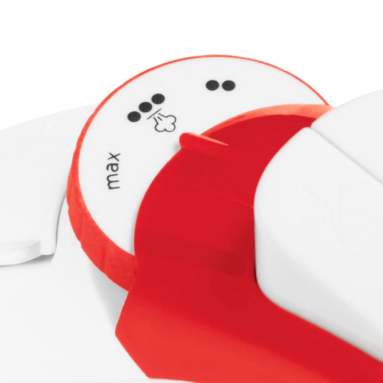 Red and white Russell Hobbs steam iron control dial.
