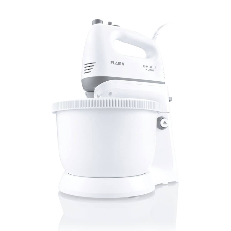 White Flama electric mixer with 3.4L bowl, 400W, grey accents.