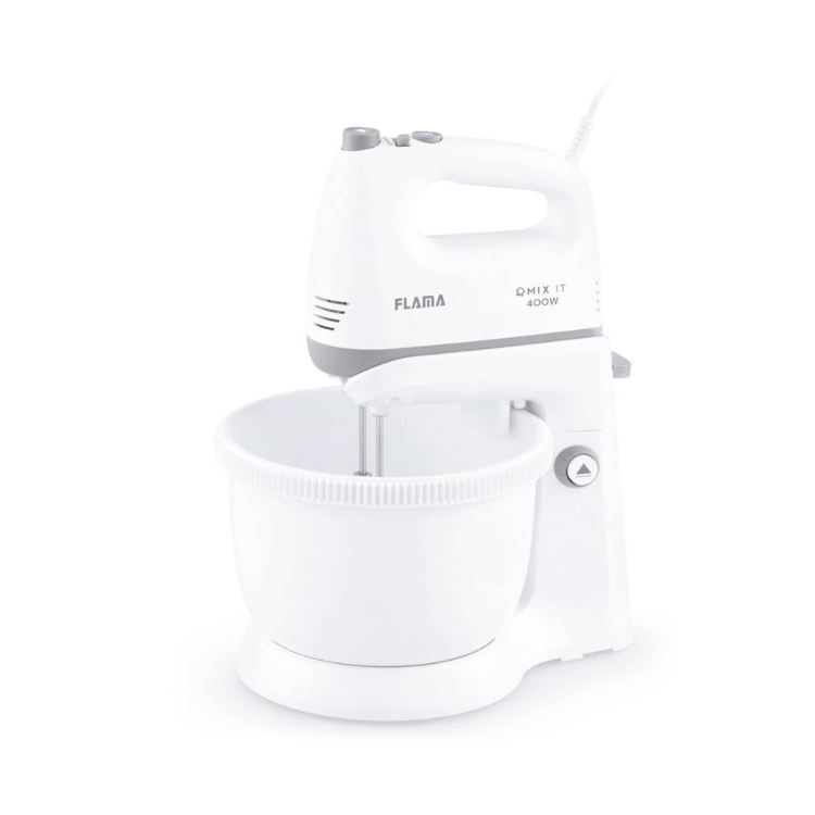 White Flama 400W handheld electric mixer with bowl.