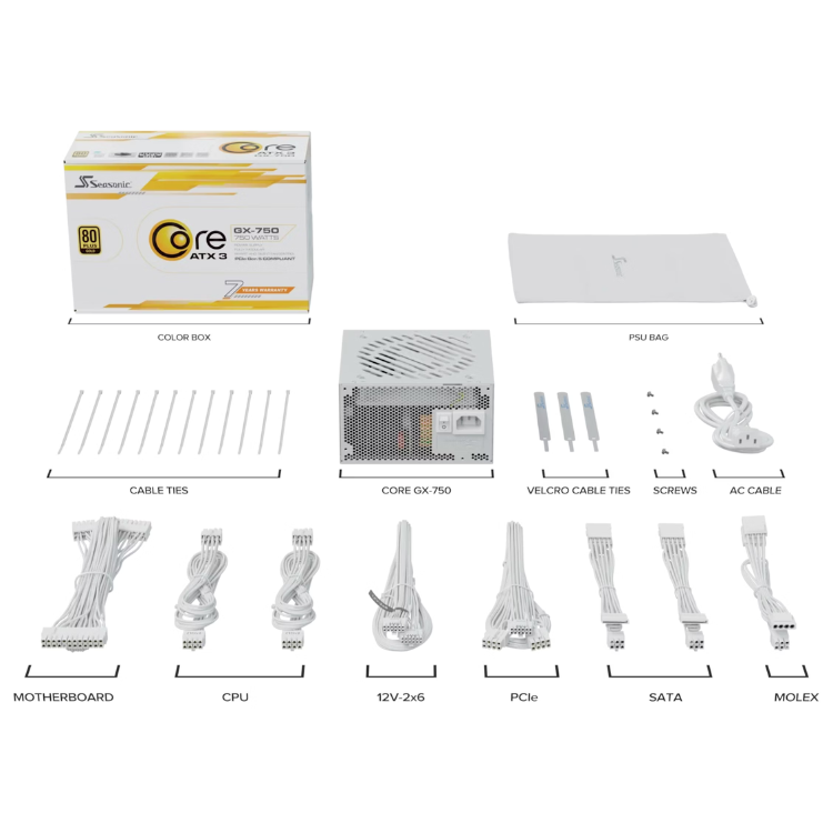 Fonte de Alimentação ATX Seasonic Core GX-750W 80 Plus Gold Full Modular Branco