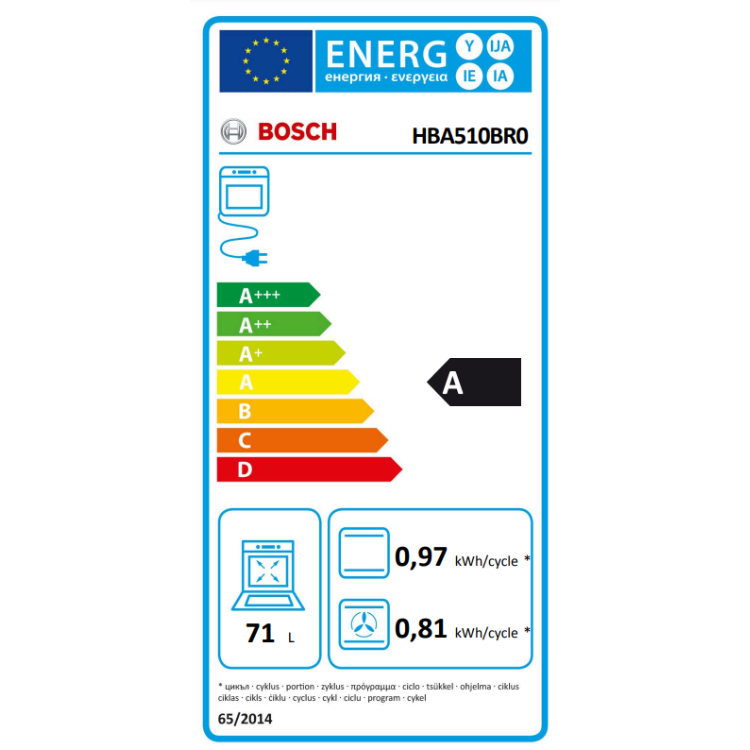 Bosch Serie 2 HBA510BR0 Einbaubackofen 3400W 71L