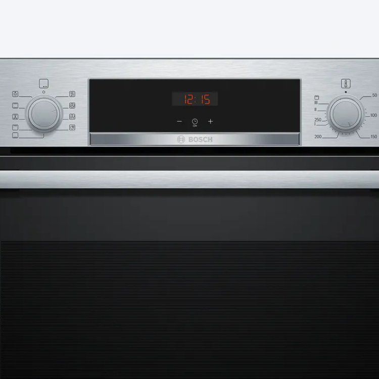 Forno Hidrolítico de Encastre Bosch Serie 4 HBA514ES3, inox, com painel digital e comandos giratórios.