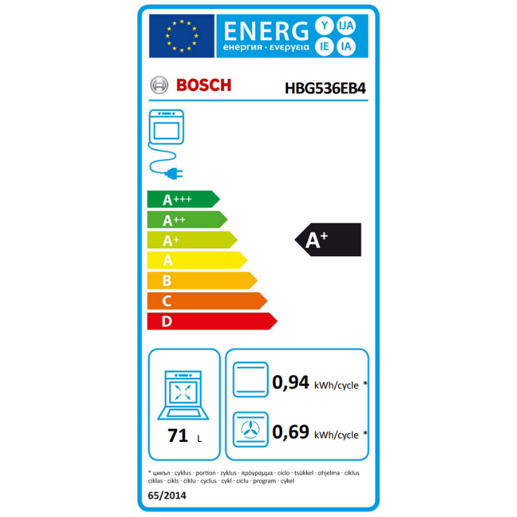 Bosch Serie 6 Einbau-Backofen mit Hydrolyse-/Pyrolysefunktion HBG536EB4 71L 3400W