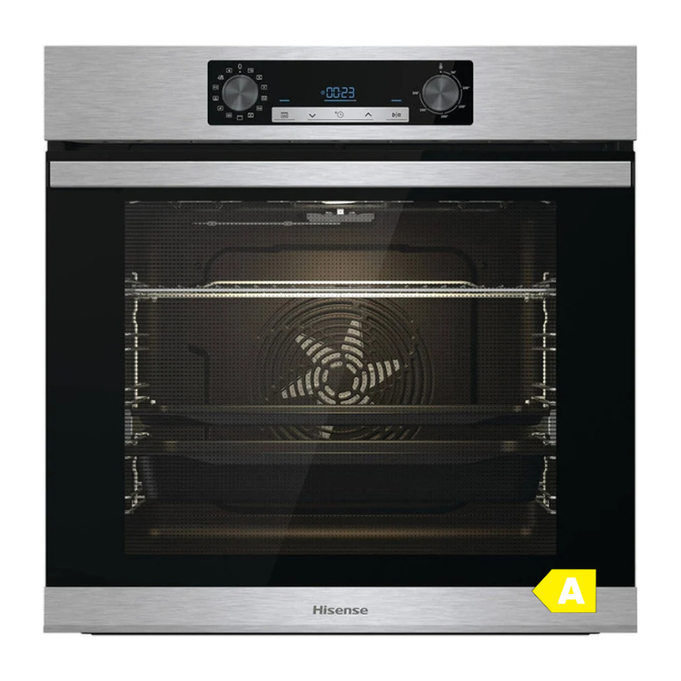 Forno encastrável Hisense BSA65226AX, inox, 77L, 3500W, painel digital e porta de vidro.