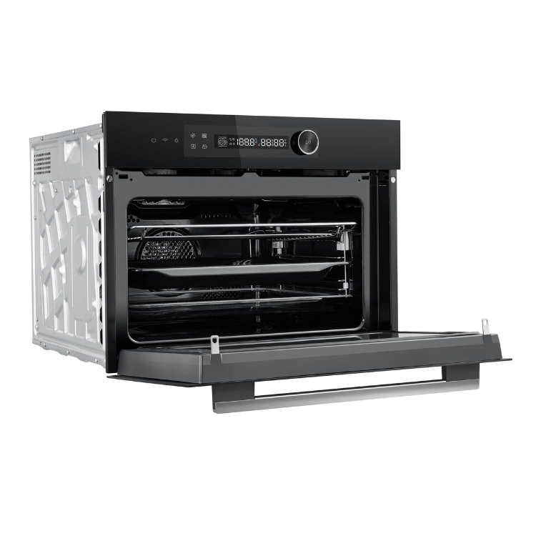 Forno multifunções Midea preto 50L com micro-ondas e painel digital.