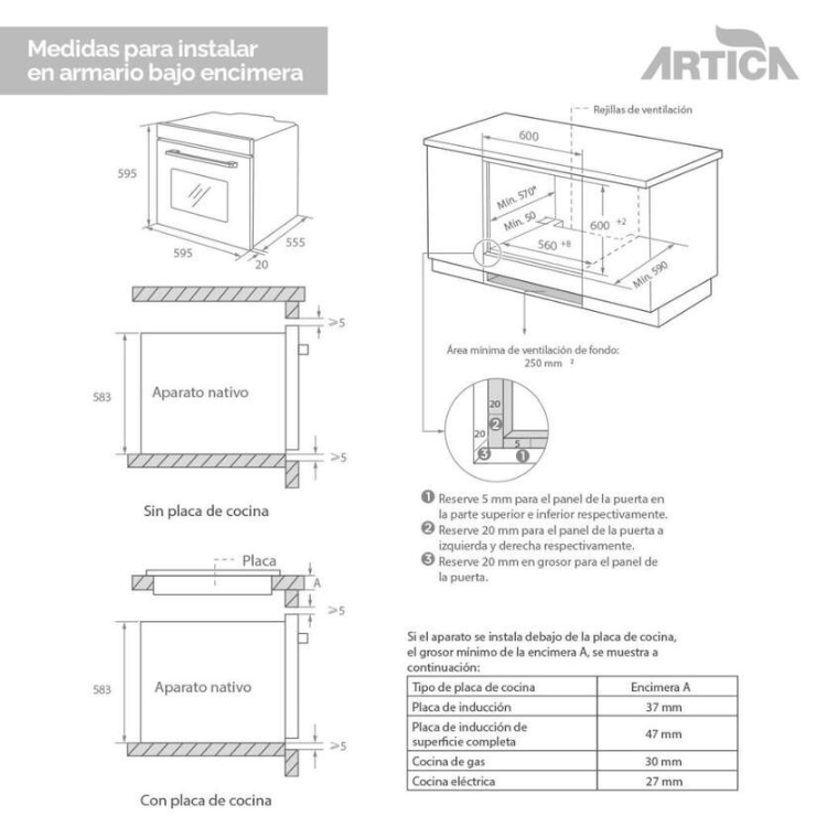 Einbau-Backofen Artica AHB7008BK 70L 3000W