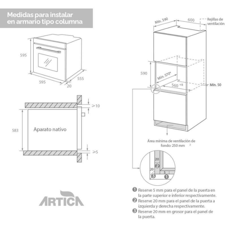 Einbau-Backofen Artica AHB7008BK 70L 3000W