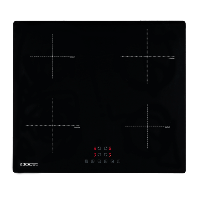 Placa de indução Jocel 60cm, 4 zonas, preto, comandos digitais.