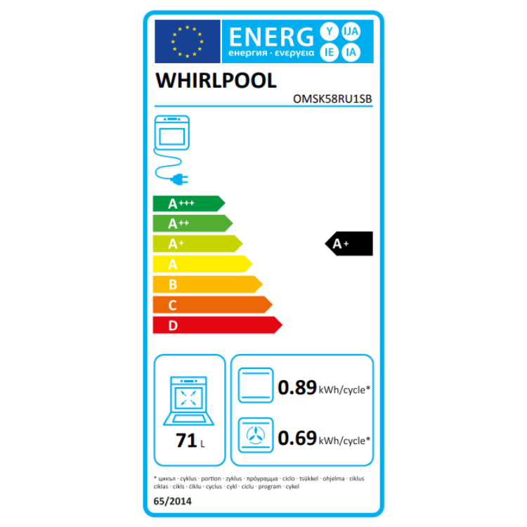 Einbau-Hydrolyse-/Pyrolyse-Backofen Whirlpool OMSK58RU1SB 71L 3300W