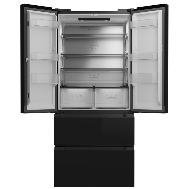 Black Teka American fridge with open doors,  French Door, No Frost, 516L capacity.