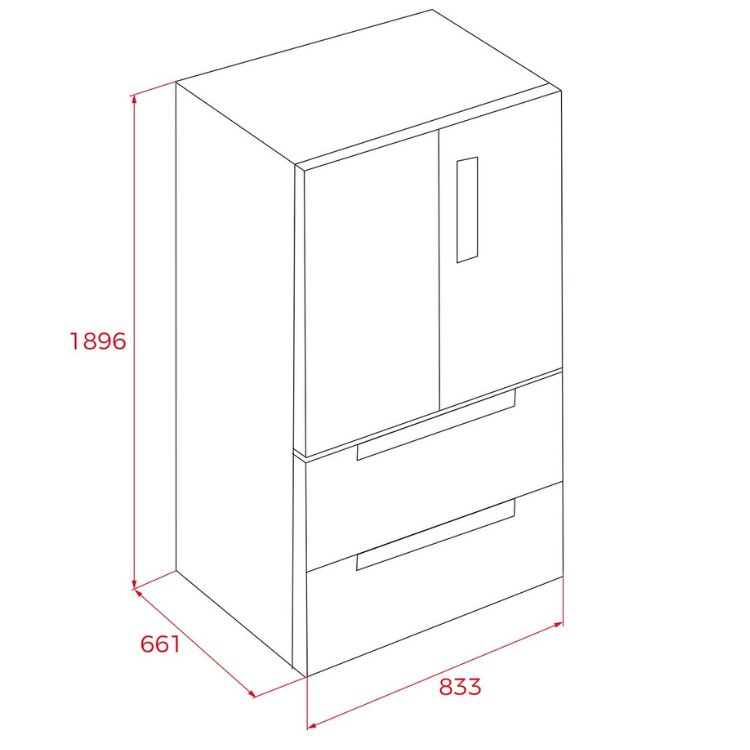 Teka RFD77825 black American fridge, 516L, French Door, dimensions: 1896x833x661mm.