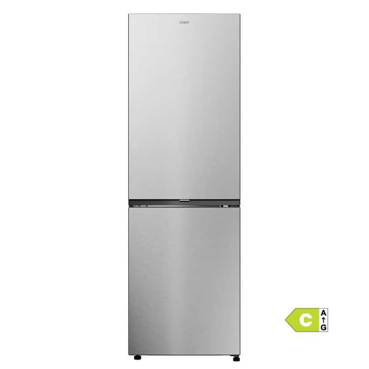 Frigorífico combinado Candy CNCQ2T618CX 355L, inox, duas portas, congelador inferior.