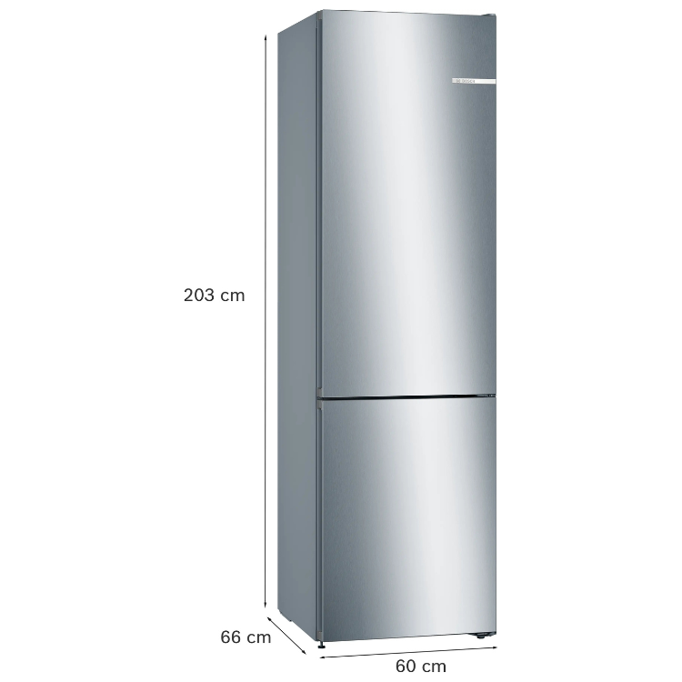 Bosch Serie 4 KGN39VIEB inox fridge, 203cm x 60cm x 66cm, E class, stainless steel finish.