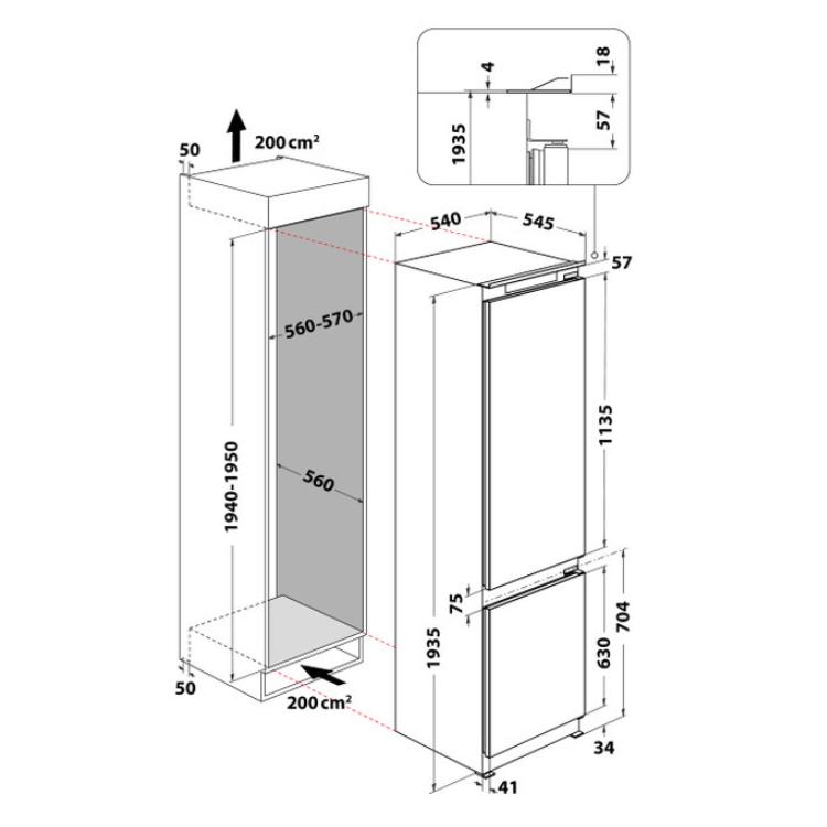 Einbau-Kühl-Gefrierkombination Whirlpool WHC20D013D1 300L Weiß