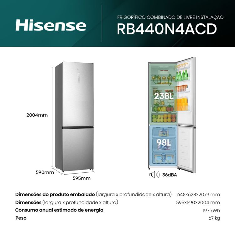 Frigorífico Combinado Hisense RB440N4ACD 434L Inox