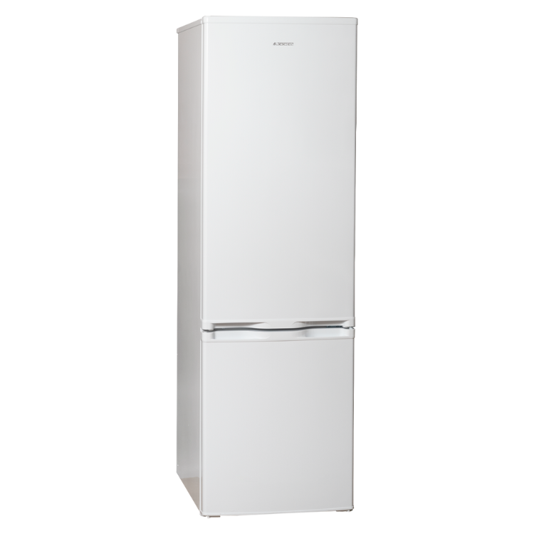 White Jocel 262L two-door fridge freezer, top freezer.