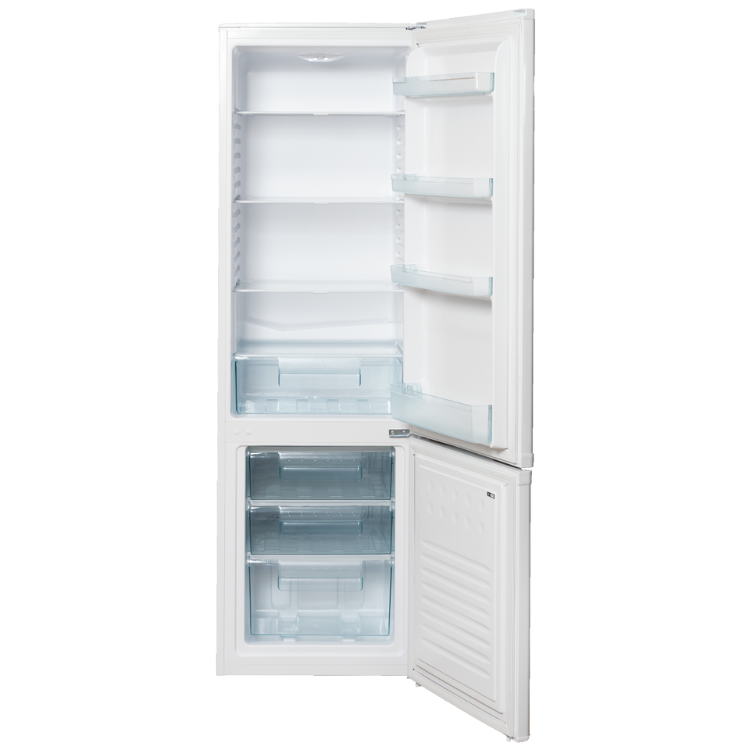 White Jocel JC-273L 262L fridge freezer, doors open, empty interior.