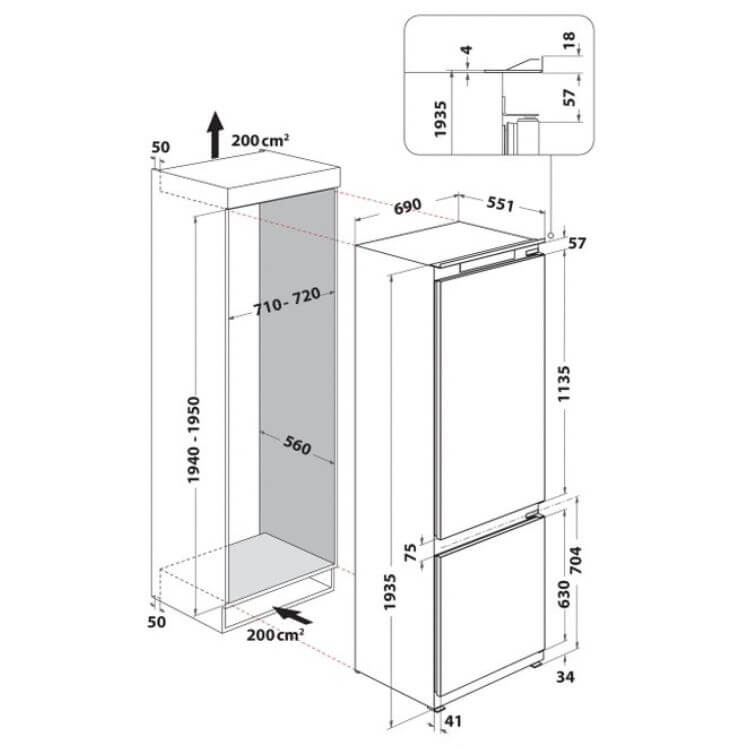 Frigorífico Combinado de Encastre Whirlpool WHSP70T121 394L
