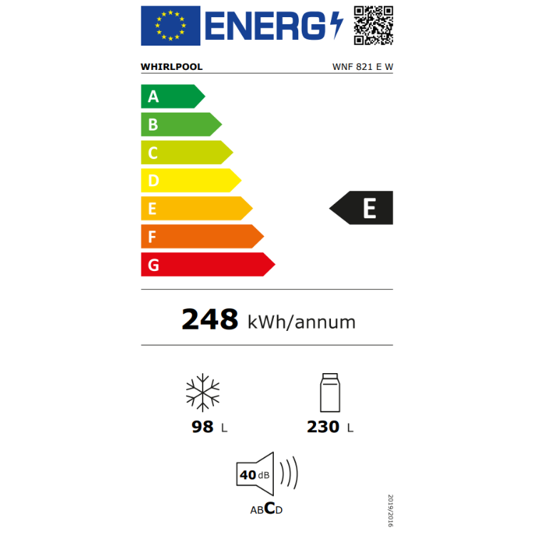 Frigorífico Combinado Whirlpool WNF821EW 328L