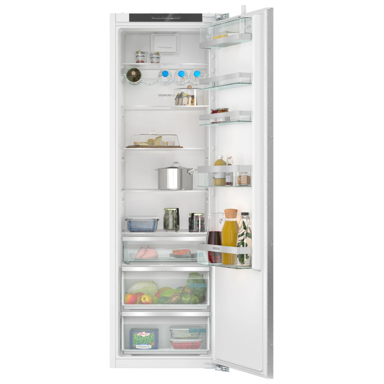 Siemens KI81RADD0 fridge, white, 310L, open door showing contents.