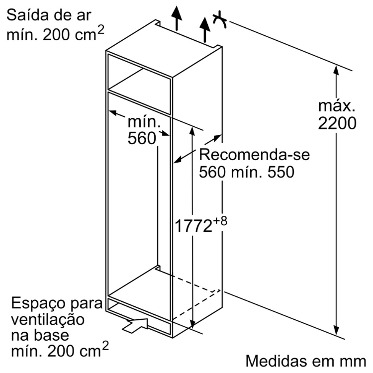 Siemens KI81RADD0 fridge 310L white built-in dimensions diagram