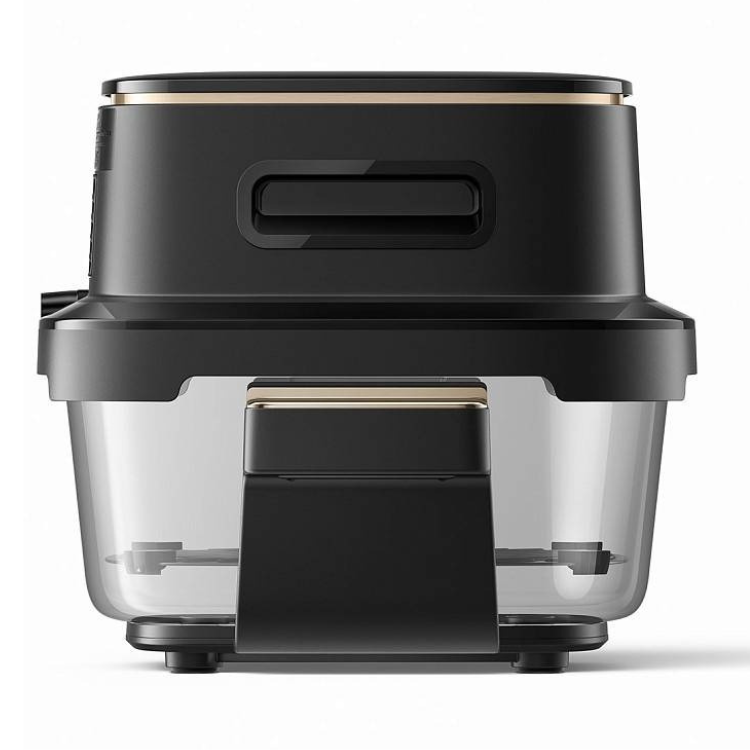 Black MOVA Air Fryer AF20Pro with clear baskets and gold accents.