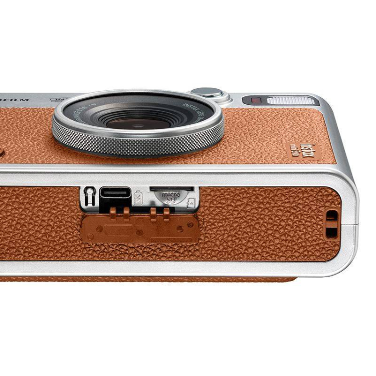 Fujifilm Instax Mini EVO brown instant camera close-up