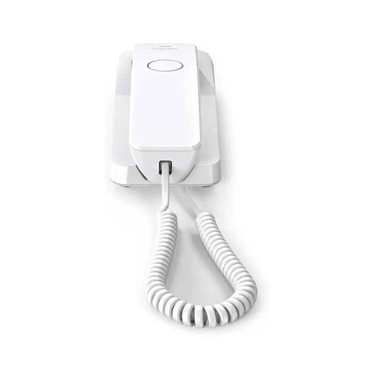Telefone Gigaset Desk 200 Branco, com auricular e suporte de parede.