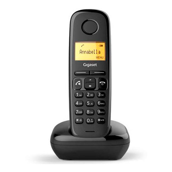 Telefone Gigaset A270 preto, com ecrã e teclado.