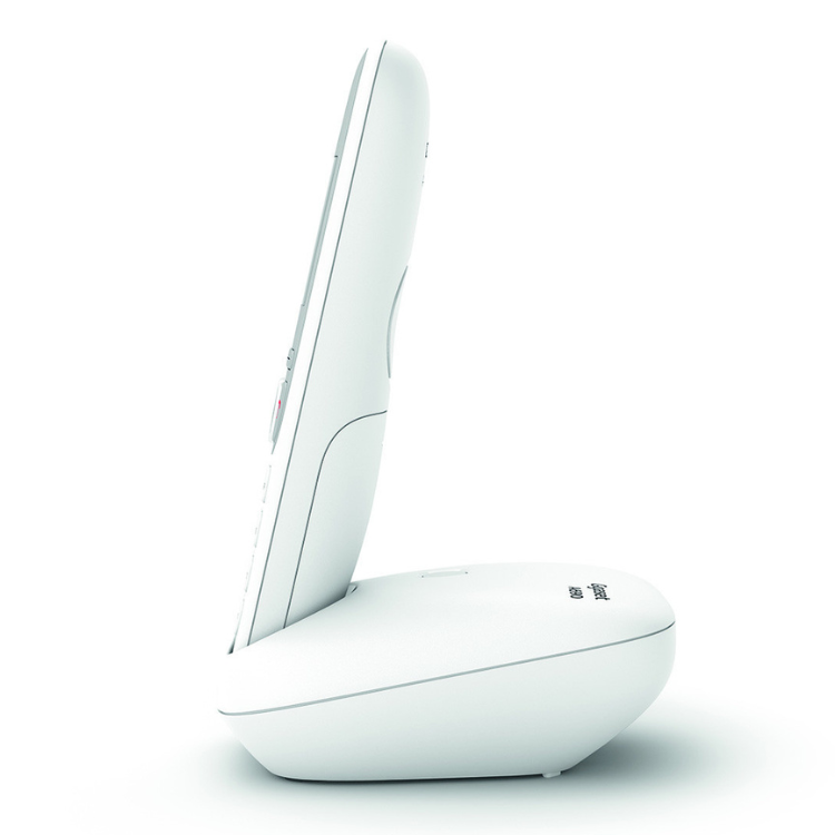 Telefone Gigaset A690 branco, com base e aparelho sem fio.