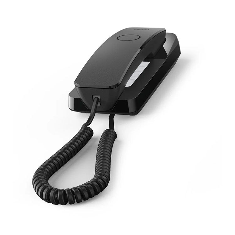 Telefone Gigaset Desk 200 preto, com cabo espiral.