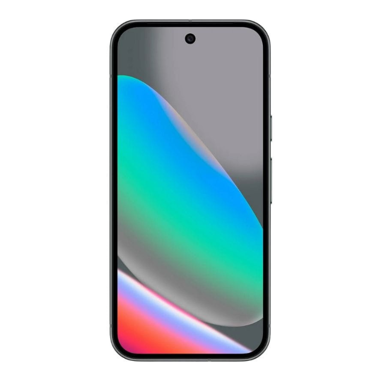 Google Pixel 10, smartphone preto com ecrã de 6.3 polegadas e imagem de wallpaper colorido.