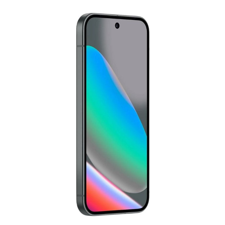 Google Pixel 10, smartphone preto com ecrã de 6.3 polegadas e imagem de wallpaper colorido.