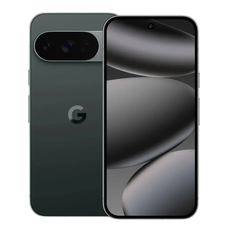 Google Pixel 10 Pro, cor Obsidian, com 6.3 polegadas de ecrã e câmara dupla, lado a lado com o ecrã ligado.