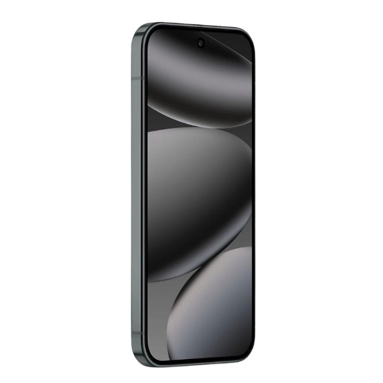 Google Pixel 10 Pro, smartphone preto, ecrã de 6.3 polegadas com imagem de esfera cinza escura.