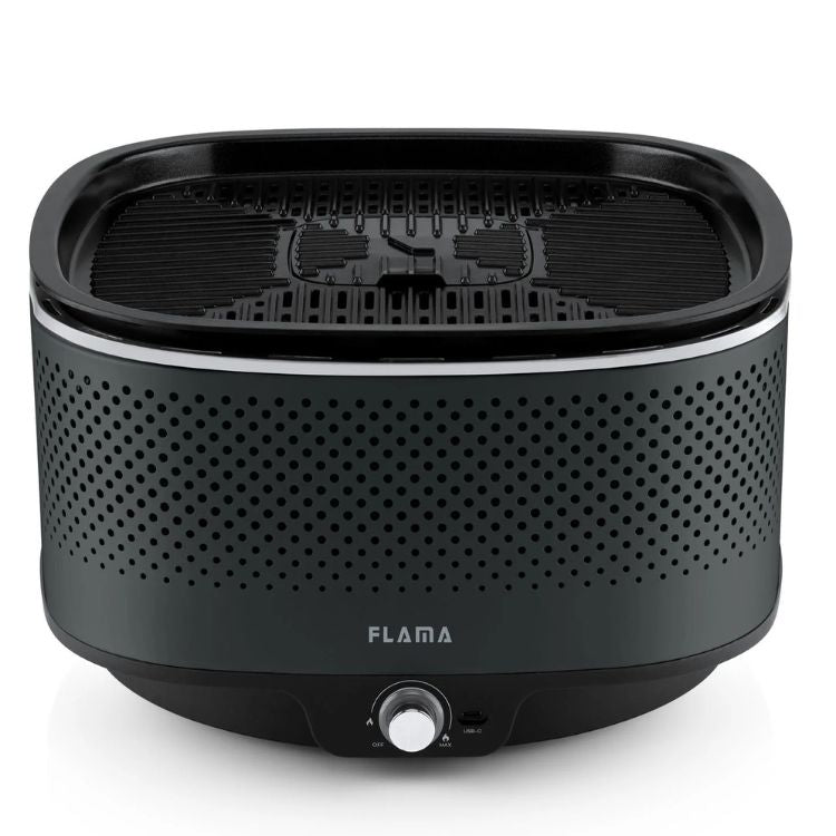 Grelhador a carvão Flama Mastergrill EVO 4011FL preto com controle de temperatura e design portátil.