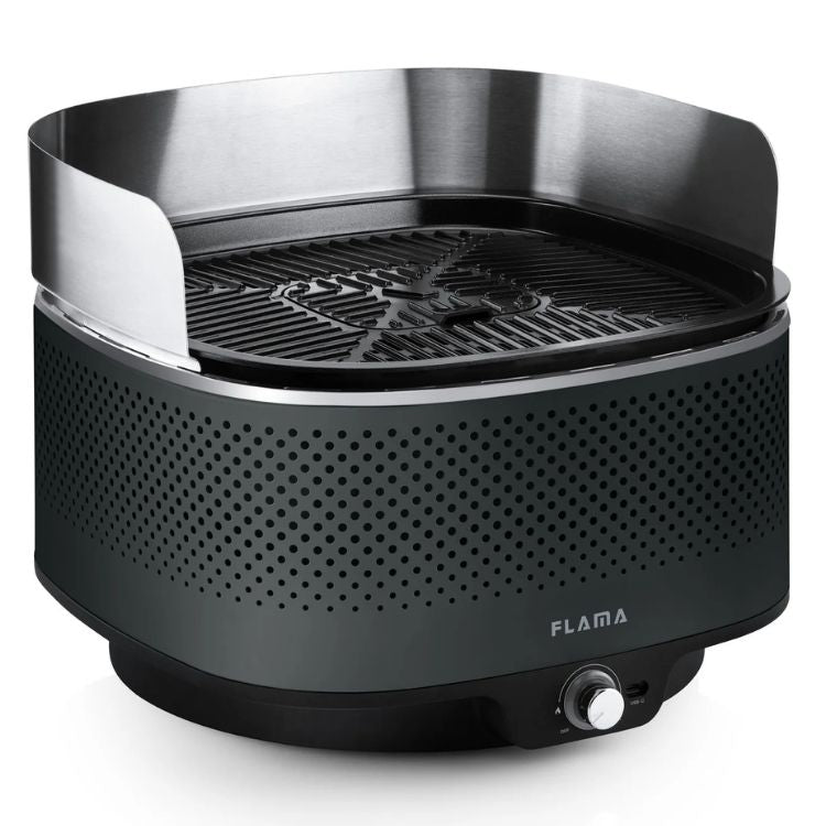 Grelhador a carvão Flama Mastergrill EVO 4011FL preto com grelha e controle de temperatura.