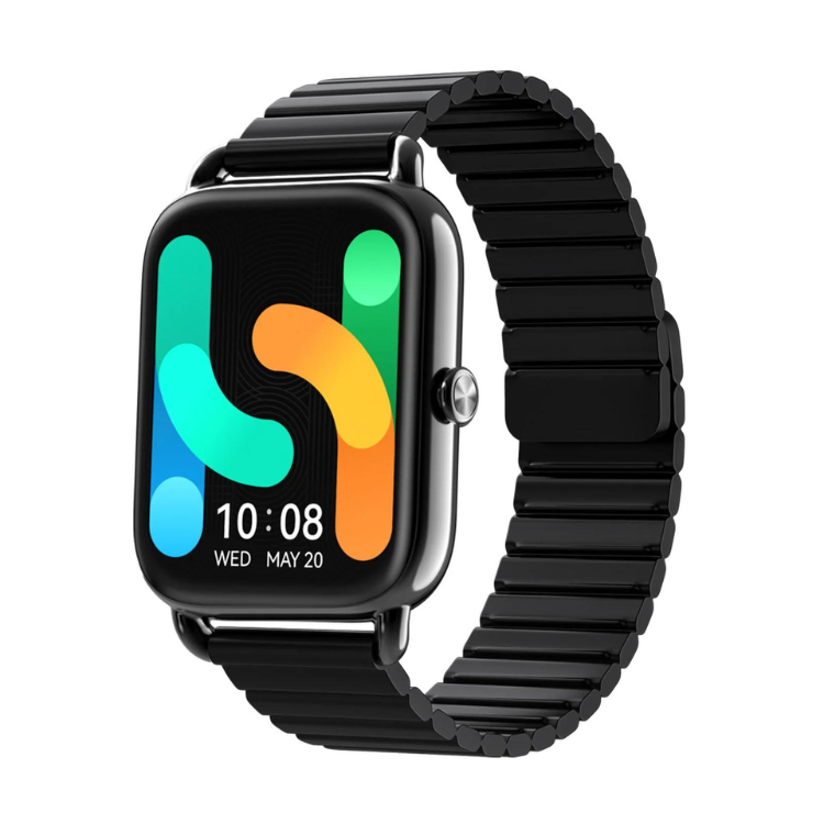 Smartwatch Haylou RS4 Plus LS11 Preto com pulseira preta e ecrã colorido a mostrar data e hora.