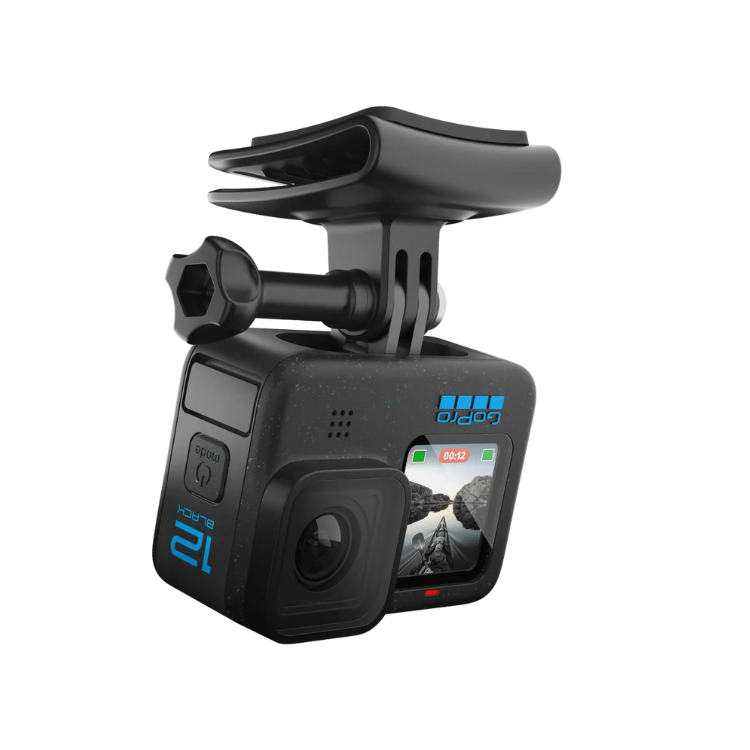 GoPro Hero12 Black action camera with head strap mount.
